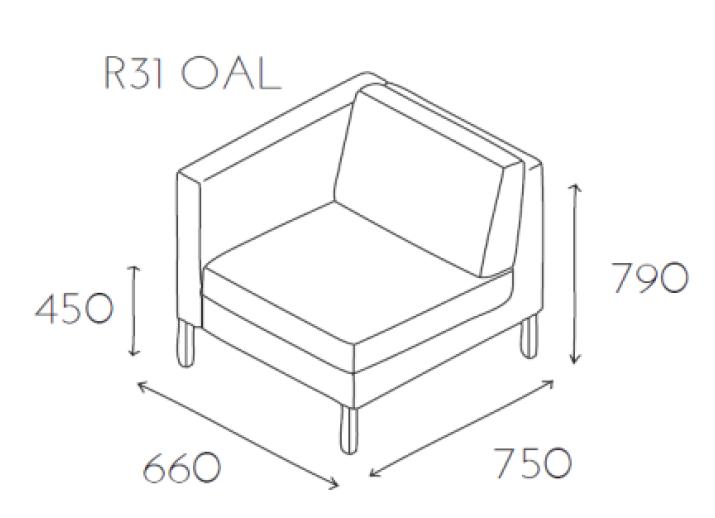  Sofa konferencyjna Platinium R31 OAL - element prosty 