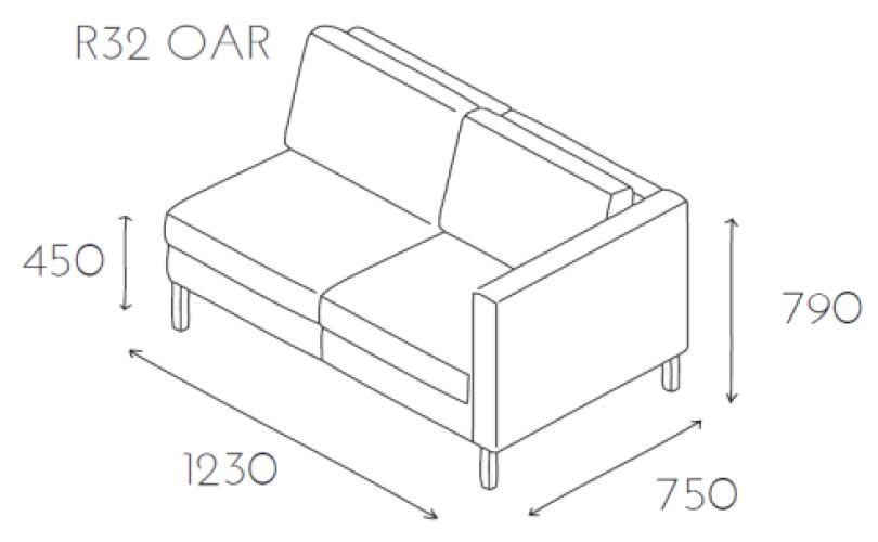 Sofa konferencyjna Platinium R32 OAR - element prosty 