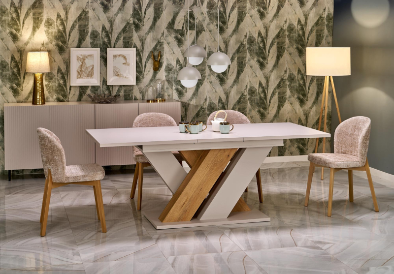 BRANDON stół rozkładany 160-200/90 cm kaszmir/dąb cremona