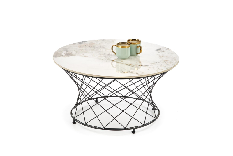 ALESSIA ława, beżowy marmur / czarny