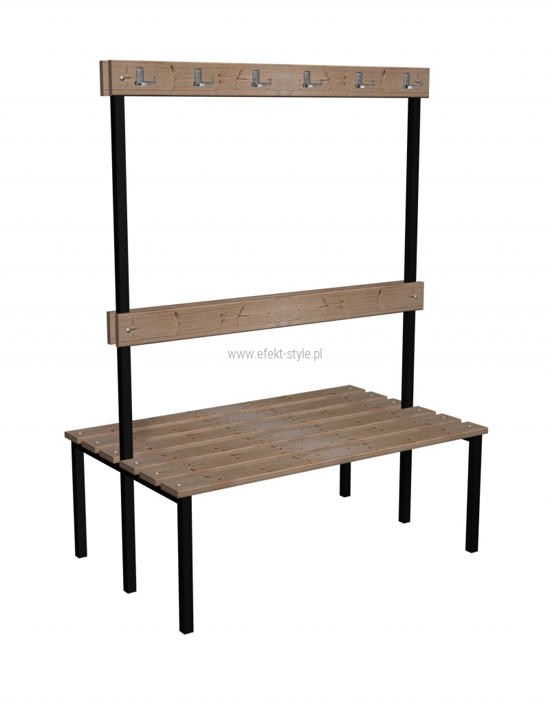 Ławka korytarzowa Classic 2 str. z oparciem i wieszakiem, długości 1m, 1,5m z desek