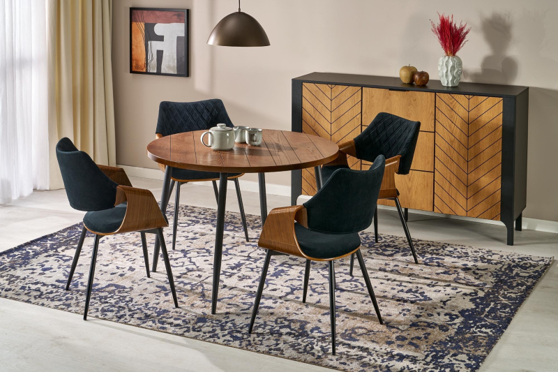 BARRY stół okrągły, blat - orzechowy, nogi - czarny