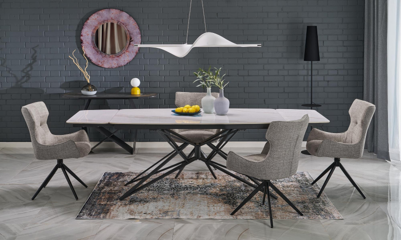 ALFREDO stół rozkładany 160-240/91/76 cm, biały marmur / czarny