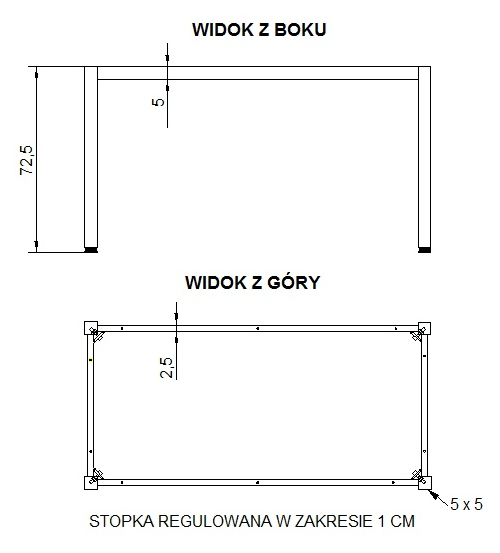 Stelaż metalowy do stołu i biurka A057/KA 66x66 cm, noga kwadratowa kolor aluminium