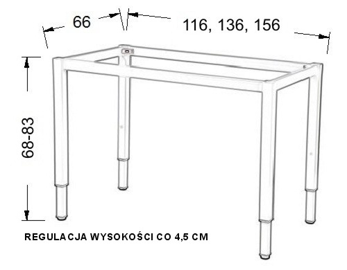 Stelaż metalowy regulowany do stołu, biurka A057KR/KA 136x66 cm, noga kwadratowa kolor aluminium