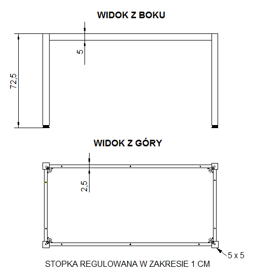 Stelaż metalowy do biurka i stołu NY-A057/KB - 196x76 cm, noga kwadratowa kolor biały