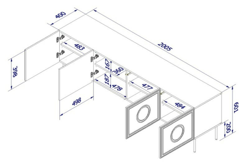 PALAZZO szafka RTV 200 (4D) czarny mat/ dąb craft