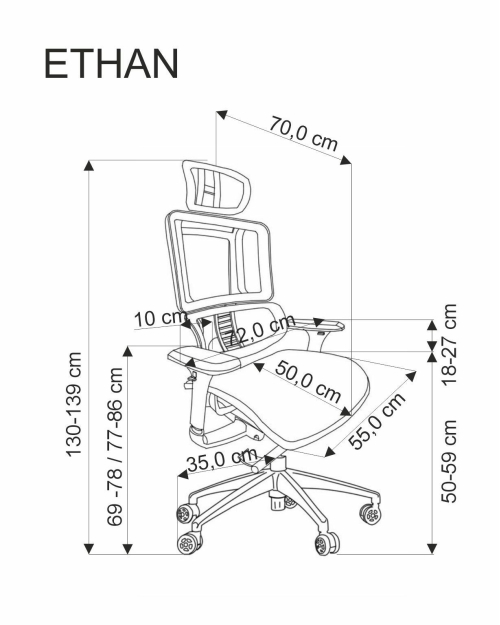 ETHAN fotel biurowy obrotowy popielaty z atestem