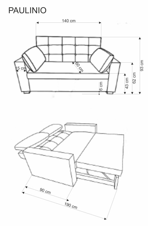 PAULINIO sofa rozkładana, popielaty