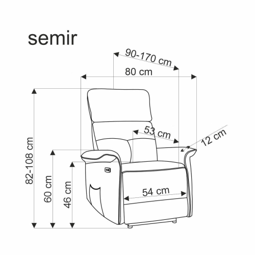 SEMIR fotel z funkcją elektrycznego rozkładania / gniazdo USB, cynamonowy