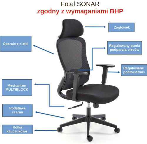 SONAR fotel obrotowy czarny atestowany