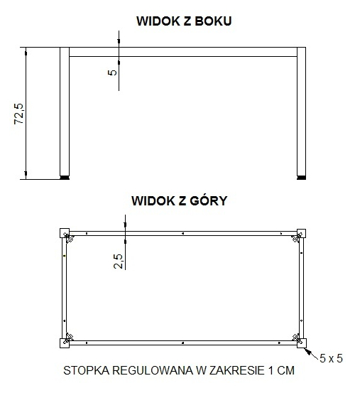 Stelaż do stołu i biurka A057/KC 176x76 cm, noga kwadratowa kolor czarny