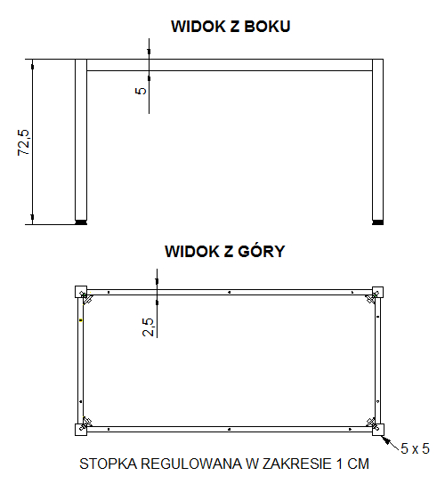 Stelaż metalowy do stołu i biurka NY-A057/KC 156x76 cm, noga kwadratowa kolor czarny