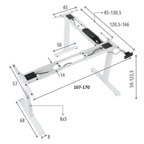 Stelaż PRATO 04-3T/90/W z elektryczną regulacja wysokości w zakresie  59-123,5 cm/3-silnikowy/kolor biały