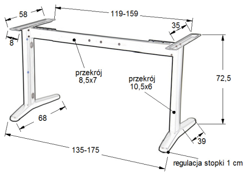 Stelaż metalowy do biurka STL-01 z rozsuwana belką 119-159 cm x szer. 58 cm x wys. 72,5 xm, kolor grafitowo-czarny