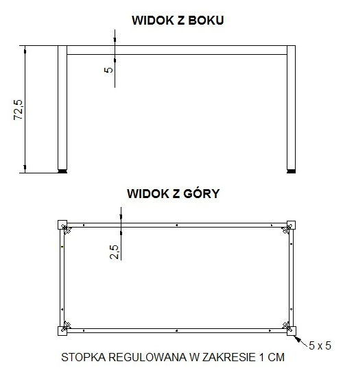 Stelaż metalowy do stołu i biurka NY-A057/116/K - 116x56 cm, noga kwadratowa kolor aluminium