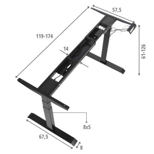 Stelaż UT04E-3T/B z elektryczną regulacją wysokości w zakresie 61-126 cm; 2-silnikowy/ kolor czarny